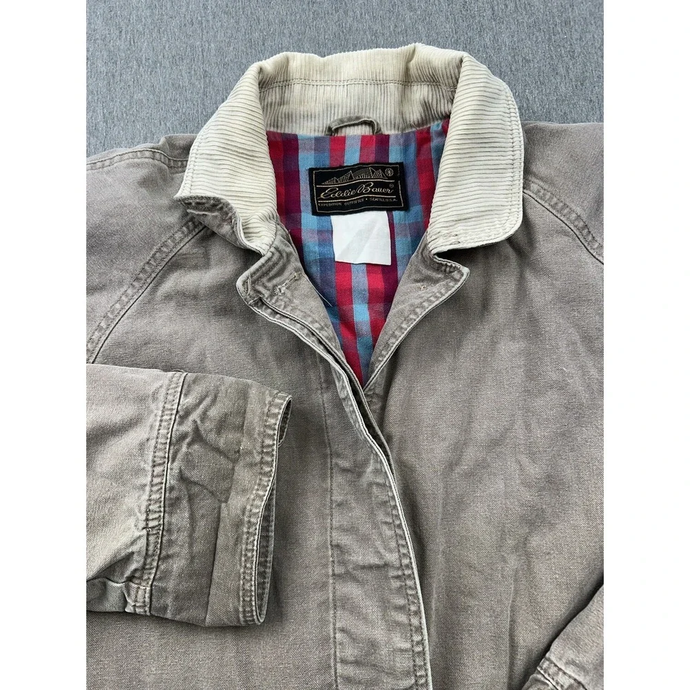 Vtg‎ Eddie Bauer Barn Chore Coat Canvas Flannel Lined Corduroy *Missing Buttons*